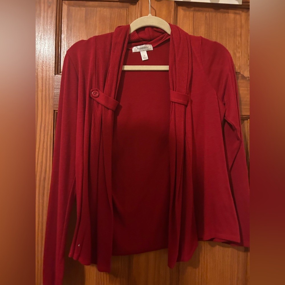 This is a red sweater from dress barn, a size small